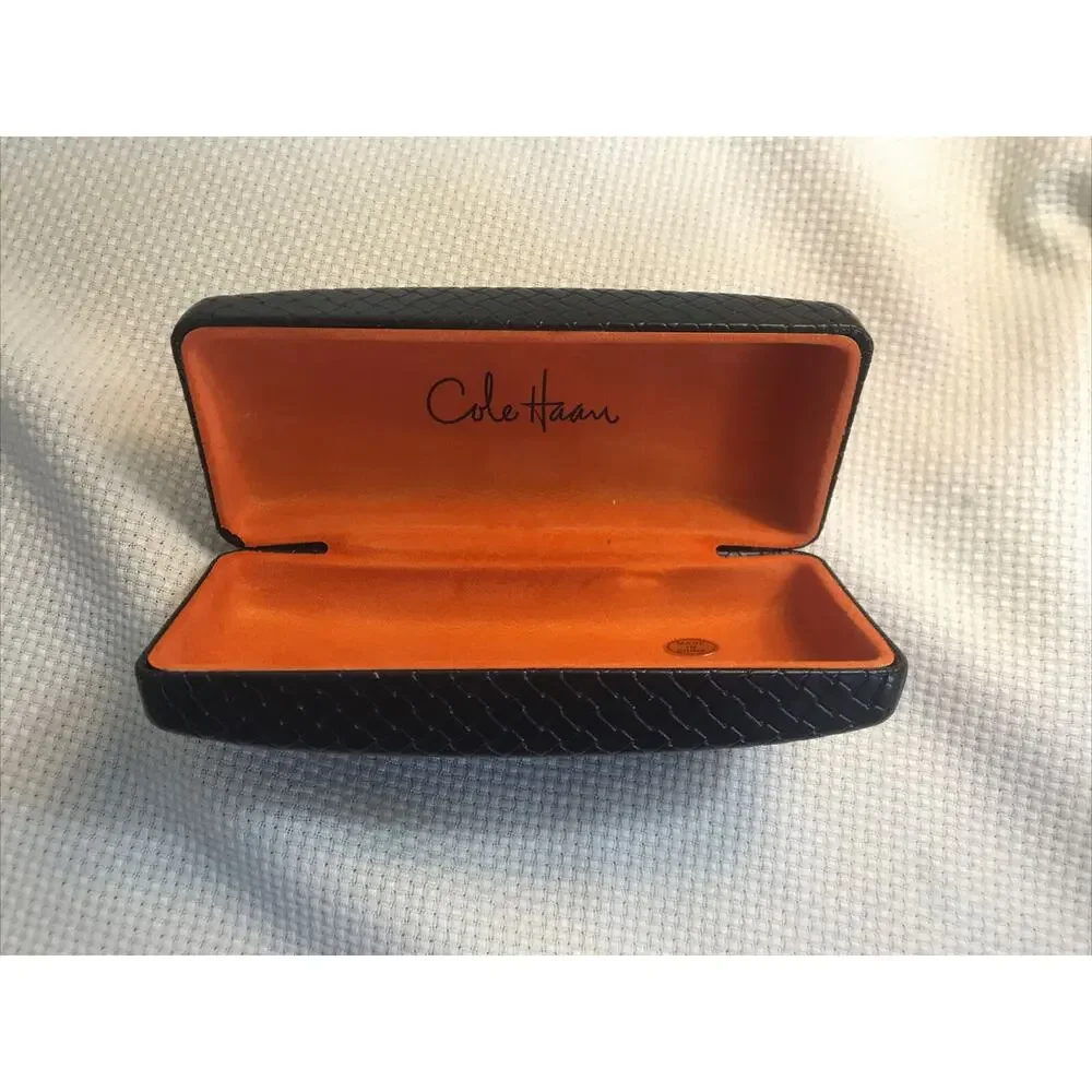 Cole Haan Brown Herringbone Leatherette -Orange Felt Interior Hard Eyeglass Case